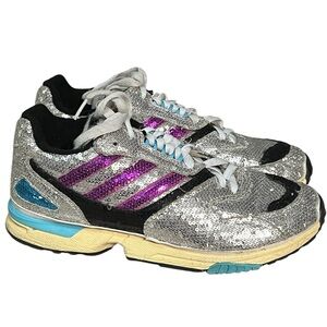 Adidas ZX 4000 silver and purple sequins glitter lace up sneakers